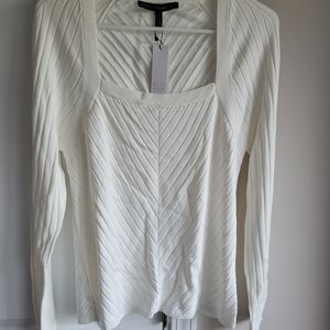 White House Black Market Cream Ribbed Long Sleeve Top